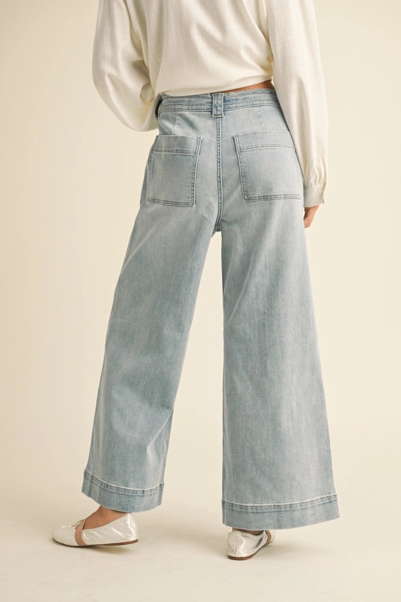 Washed Denim with Tie Front Pants - Miou Muse - P4880 | Salty Skies