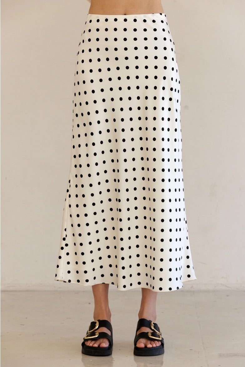Polka Dot Satin Midi Skirt - Storia - JS5578 | Salty Skies