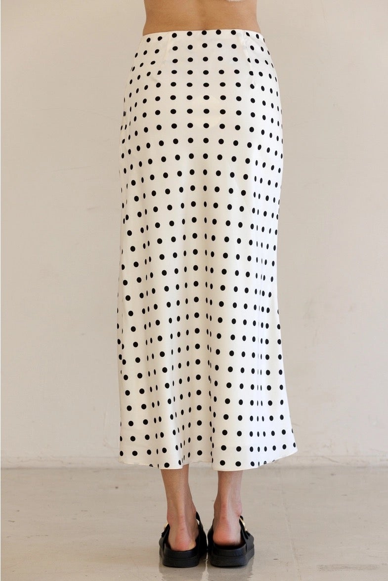 Polka Dot Satin Midi Skirt - Storia - JS5578 | Salty Skies