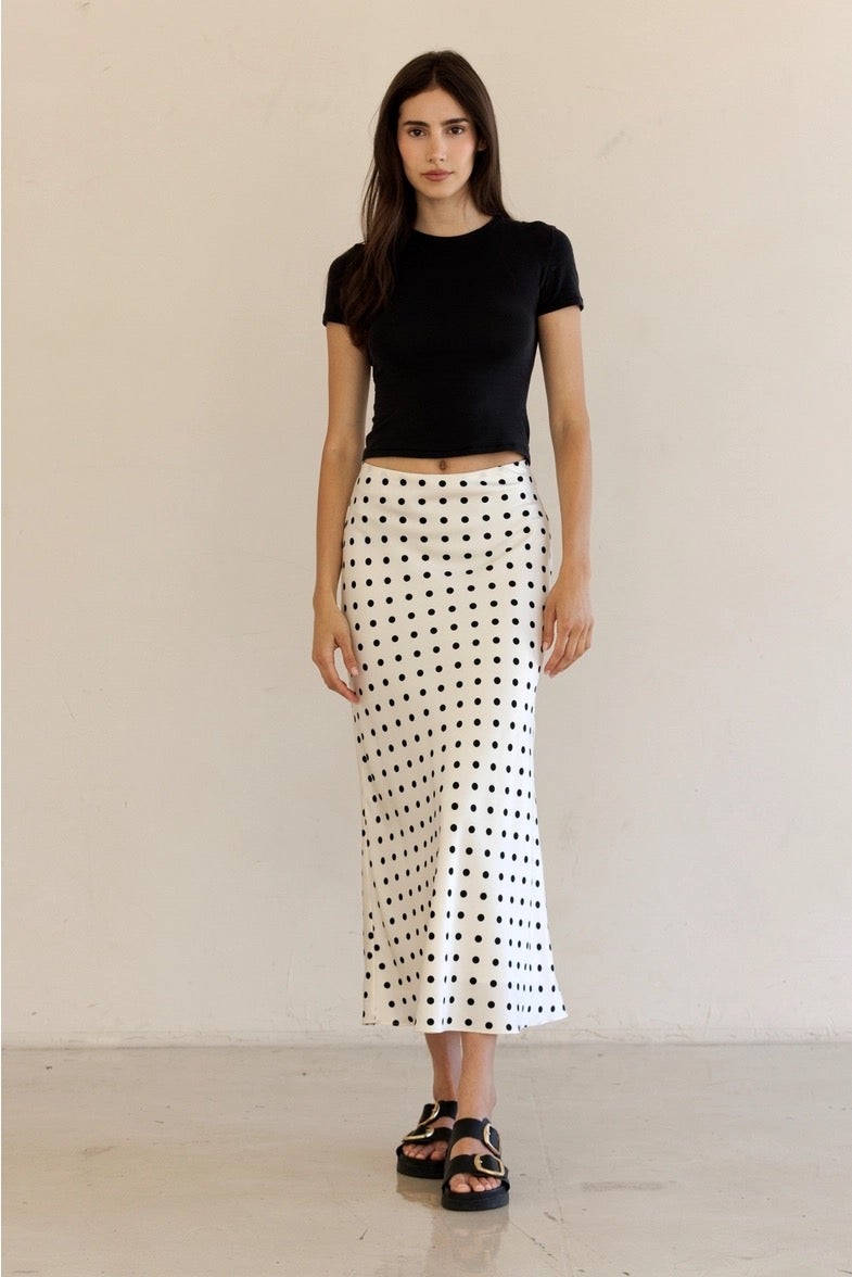 Polka Dot Satin Midi Skirt - Storia - JS5578 | Salty Skies
