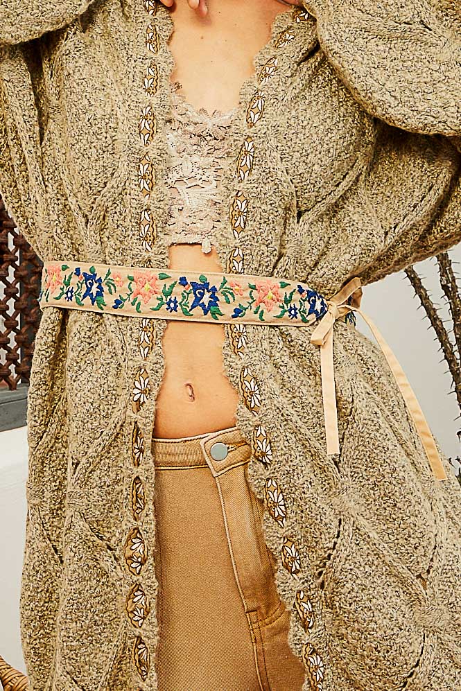 Embroidered Floral Trim Ring Belt - Pol Clothing - Ivory 
