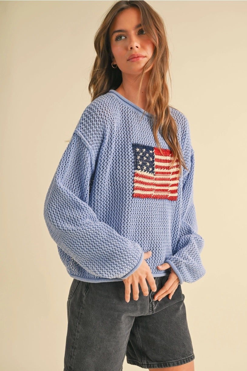Flag Knitted Sweater Top - Miou Muse - T4006 | Salty Skies