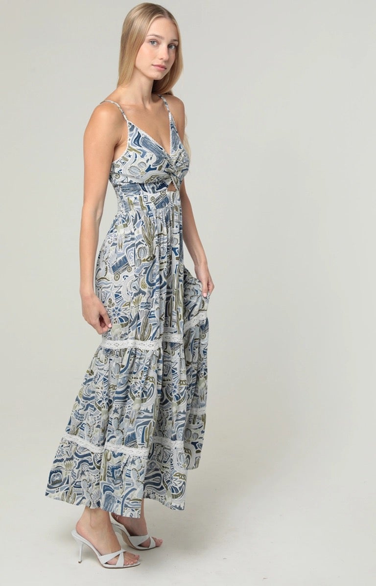 V Neck Twist Front Cut Out Lace Trim Maxi Dress - Angie - F4F48-WA75 (Medium) V Neck Twist Front Cut Out Lace Trim Maxi Dress - Angie - F4F48-WA75 (Medium)
