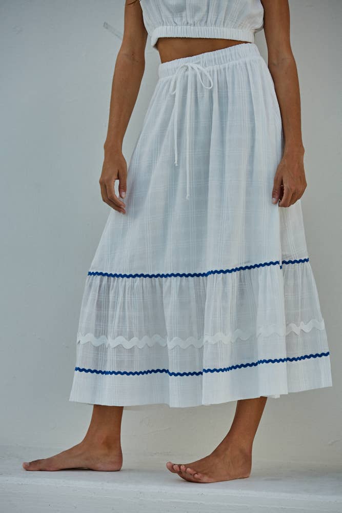 By Together - L8117 | Woven Cotton Flare Midi Skirt | Salty Skies