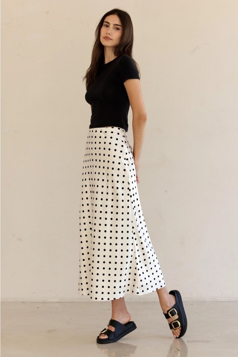 Polka Dot Satin Midi Skirt - Storia - JS5578 | Salty Skies