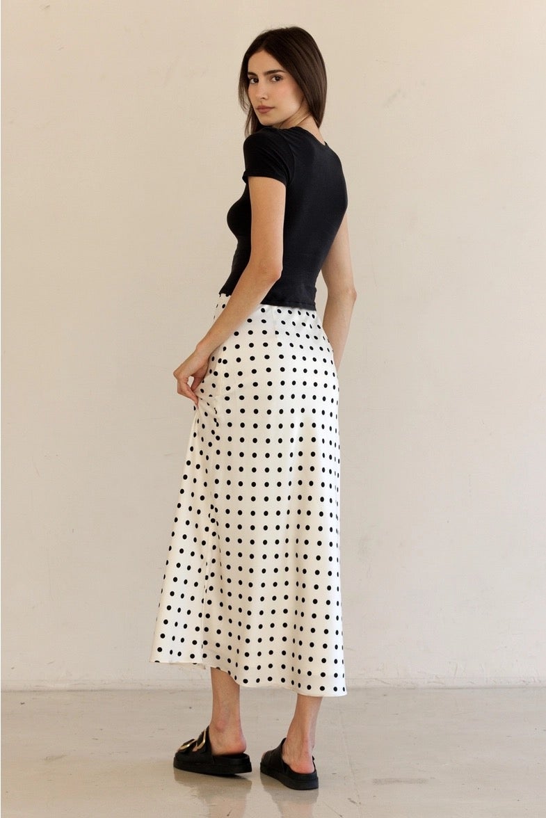 Polka Dot Satin Midi Skirt - Storia - JS5578 | Salty Skies